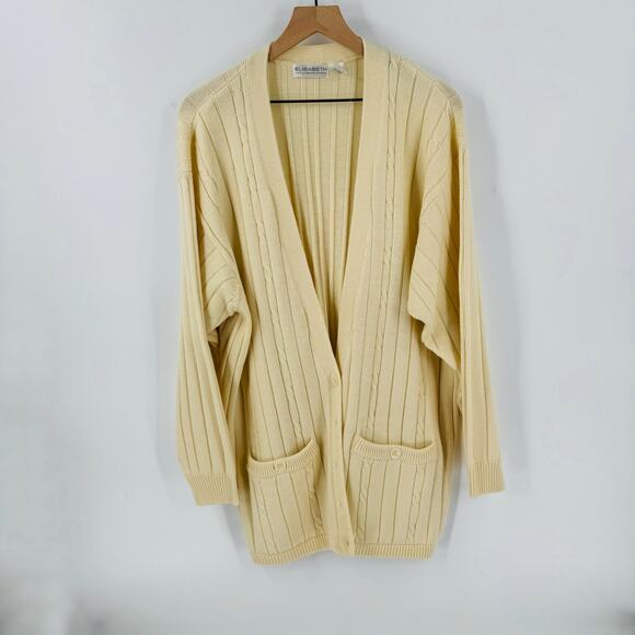 Vintage Elisabeth Cream Ribbed Oversized Fisherman Cardigan Size 1X - Picture 1 of 7